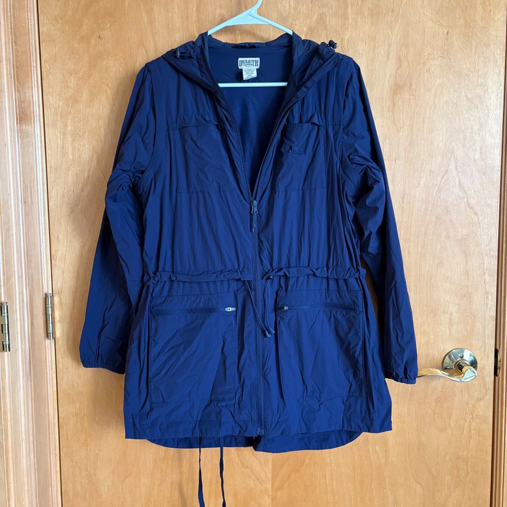 Duluth Trading Co Womens Navy Blue Hooded Anorak Jacket Lightweight small